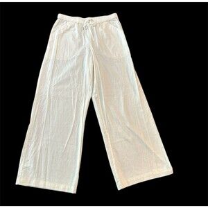 Max Studio White Linen Blend Casual Pants Womens Size L Wide Leg NWT